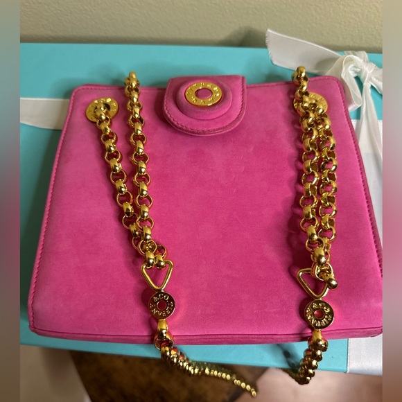 SOLD!Tiffany & Co. Suede Crossbody w/ Gold Chain- Rare & Vintage - Picture 2 of 14